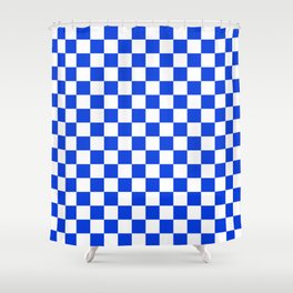 Checkerboard Check Checkered Pattern in Royal Blue and White  Shower Curtain