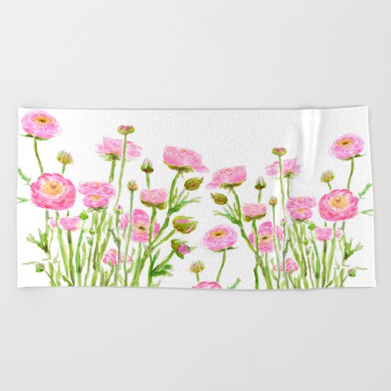 pink ranunculus Beach Towel