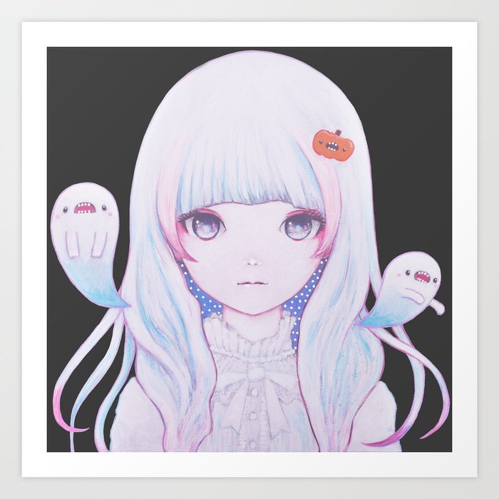 Ghost Girl Pumpkin Art Print