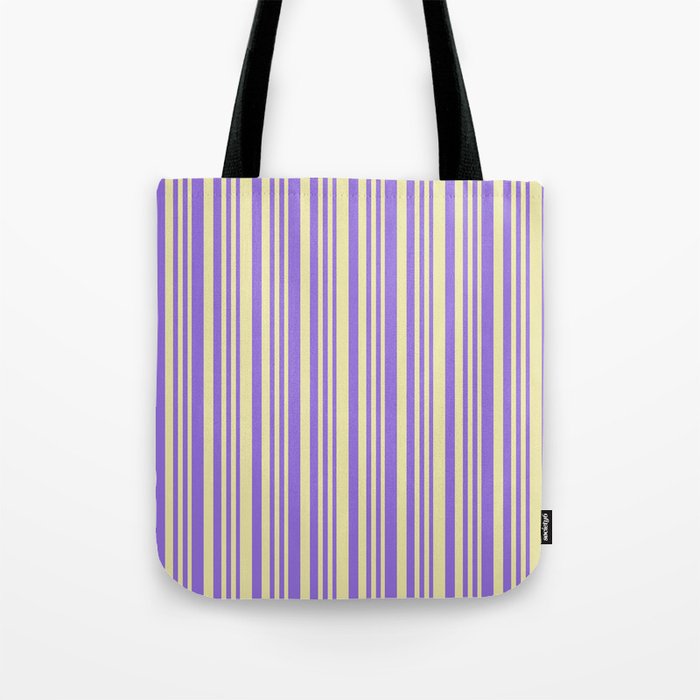 Pale Goldenrod and Purple Colored Stripes/Lines Pattern Tote Bag