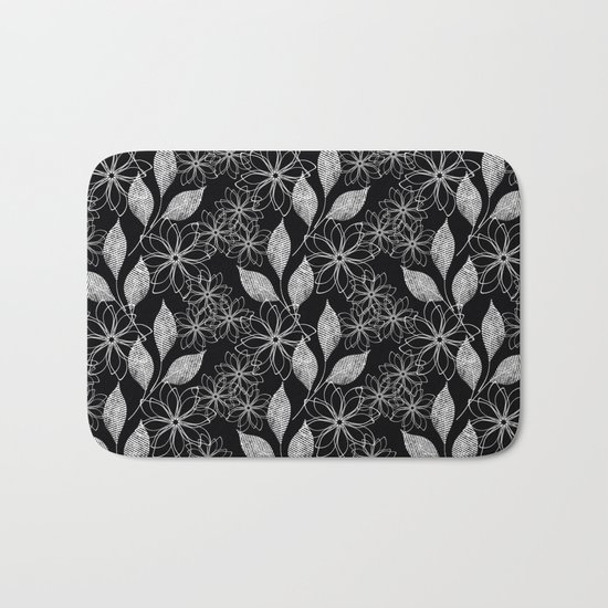 Abstract floral black and white pattern. Bath Mat