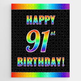 [ Thumbnail: Fun, Colorful, Rainbow Spectrum “HAPPY 91st BIRTHDAY!” Jigsaw Puzzle ]