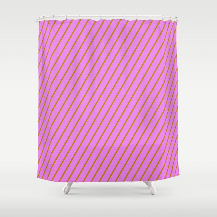 Violet & Dark Goldenrod Colored Lines/Stripes Pattern Shower Curtain