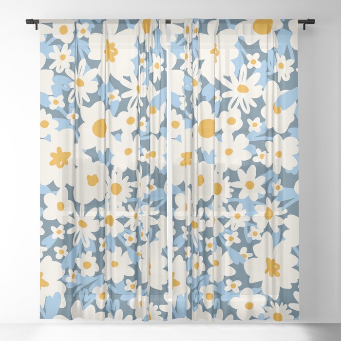 Retro Spring Flower Meadow Sheer Curtain