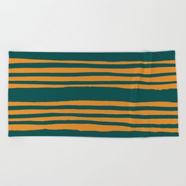 Horizontal lines -  dark teal and orange Beach Towel