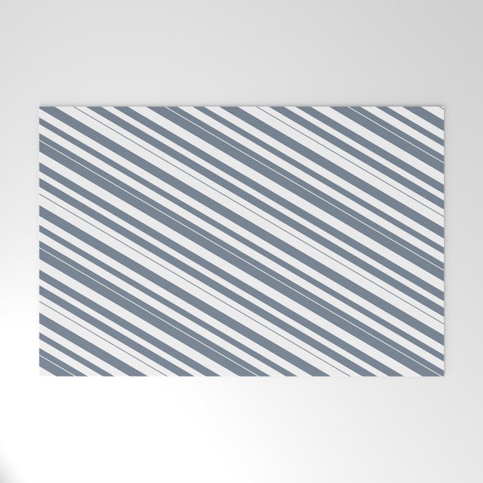 White & Slate Gray Colored Lined/Striped Pattern Welcome Mat
