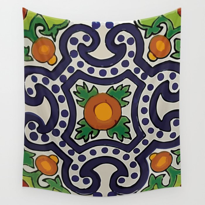 Oranges talavera tile abstract pattern modern decoration Wall Tapestry