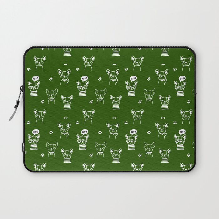 Green and White Hand Drawn Dog Puppy Pattern Laptop Sleeve
