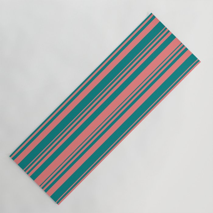 Light Coral and Teal Colored Lined Pattern Yoga Mat