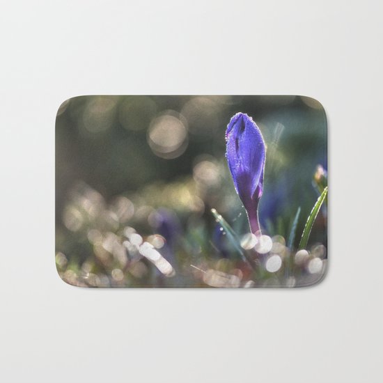 Blue Crocus at backlight- Flower Springflower Droplet Bath Mat