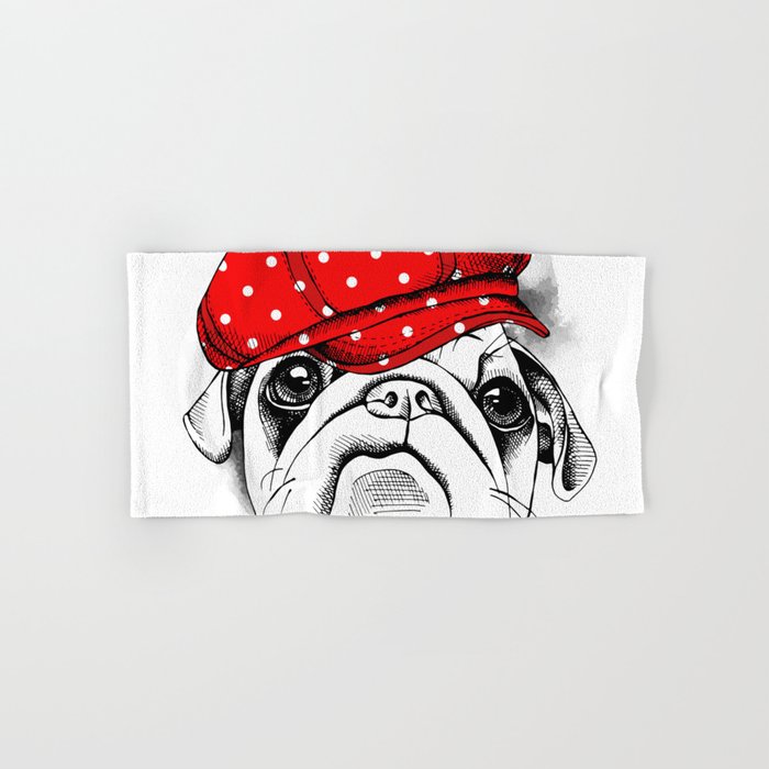 Portrait Dog Pug Red Cap Tie Hand & Bath Towel