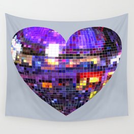 Mirrored Purple Disco Ball Heart  Wall Tapestry