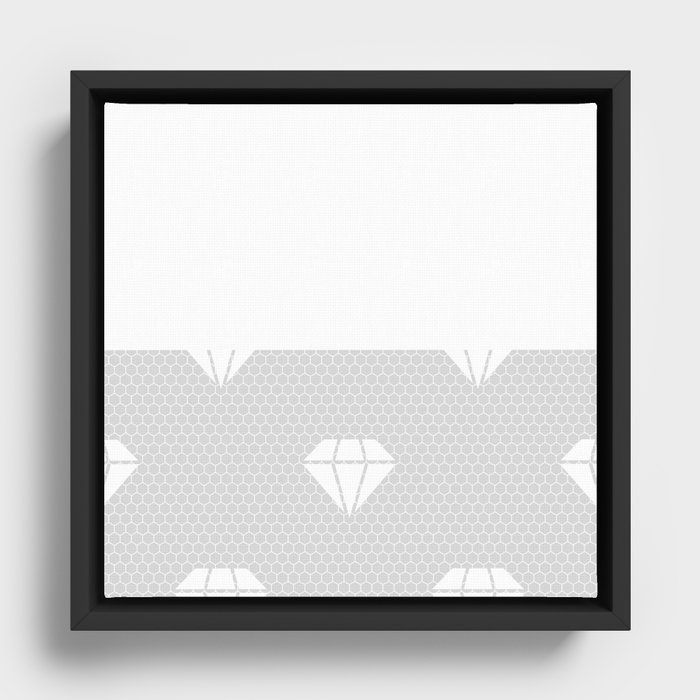 White Diamond Lace Horizontal Split on Silver Grey Framed Canvas