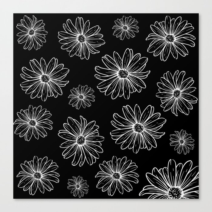 Dainty Black and White Flowers Canvas Print