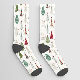 Scandinavian Christmas Trees Pattern - Red Green Socks