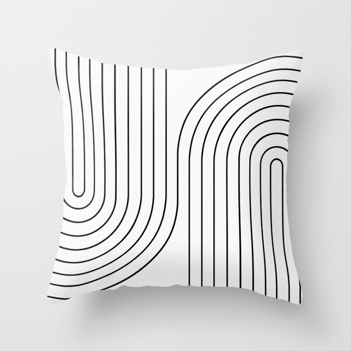 Minimal Line Curvature I Black and White Mid Century Modern Arch Abstract Throw Pillow