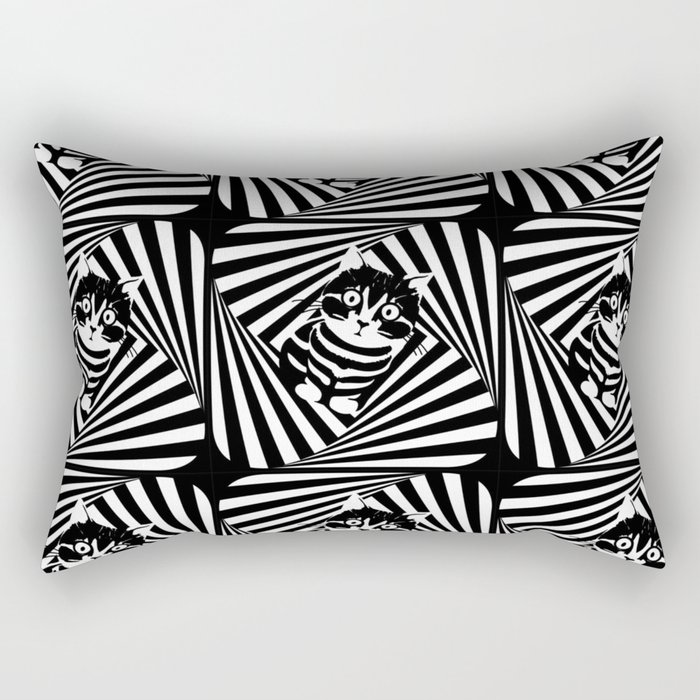Black and white cat on op art pattern Rectangular Pillow