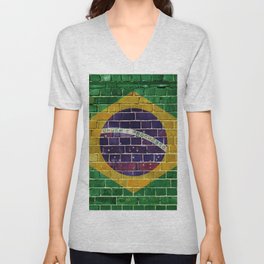 Brazil flag on a brick wall V Neck T Shirt