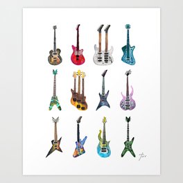 Electric Guitars Watercolor Art Print