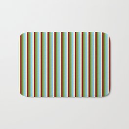 [ Thumbnail: Dark Sea Green, Green, Maroon, Light Yellow, and Light Sky Blue Colored Lined/Striped Pattern Bath Mat ]