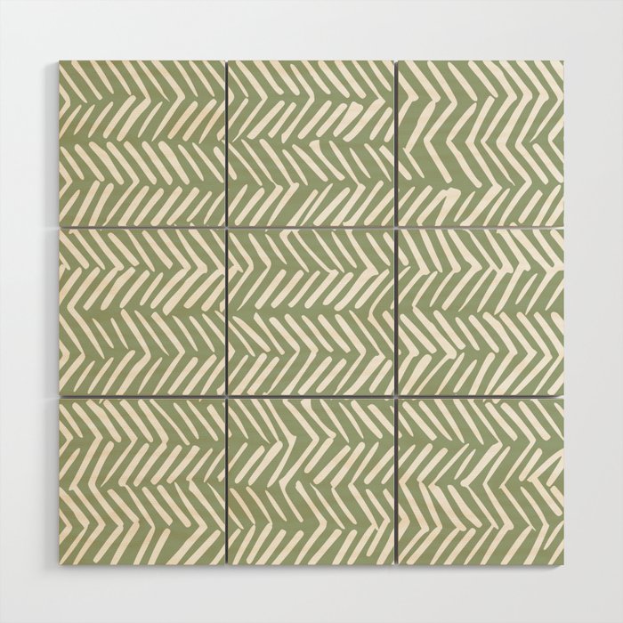 Rustic Herringbone Sage Green Wood Wall Art