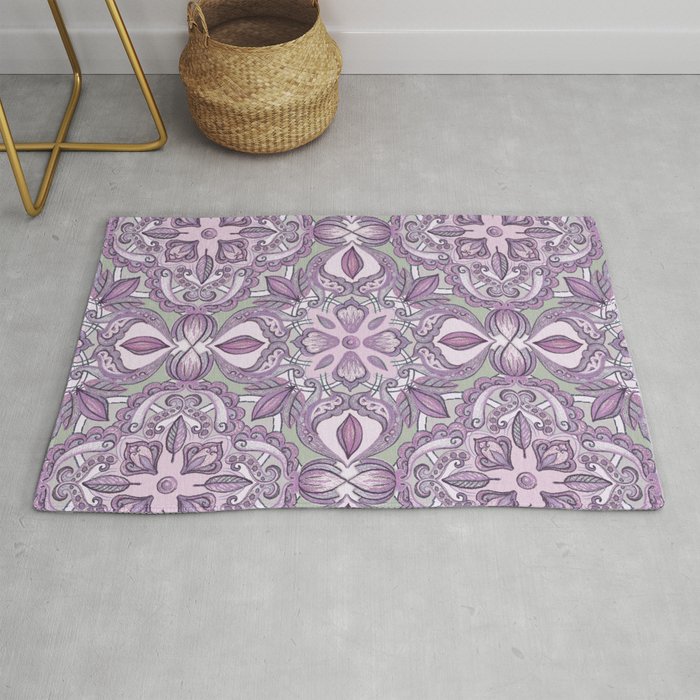 Lavender & Grey - Colored Crayon Floral Pattern Rug by ...