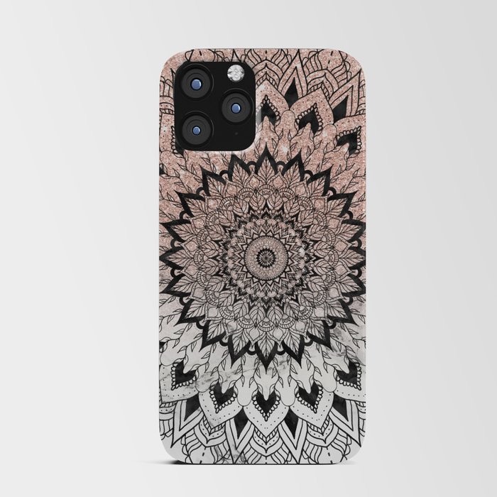Boho black watercolor floral mandala rose gold glitter ombre white marble iPhone Card Case