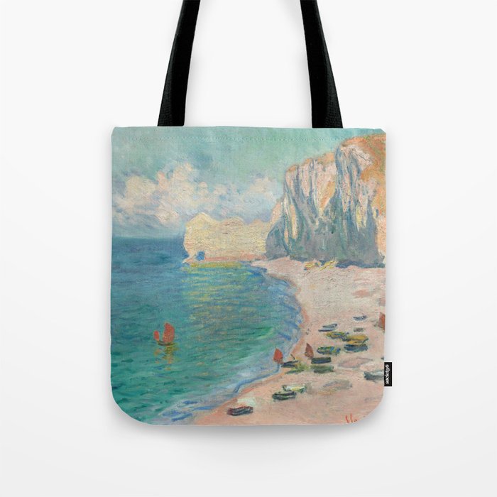 Étretat, The Beach and the Falaise d'Amont by Claude Monet Tote Bag