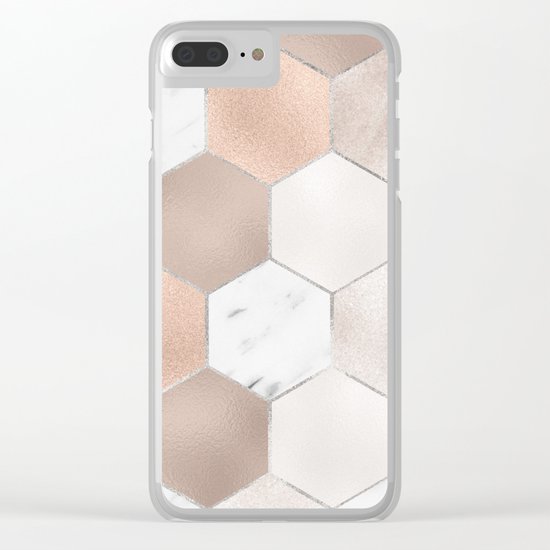 Rose pearl and marble hexagons Clear iPhone Case