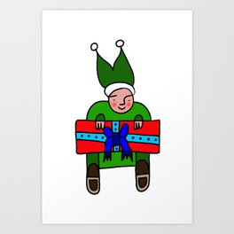 Elf with a Gift for Christmas Art Print | Graphicdesign, Istvanocztos, Elfforkids, Designforkids, Kidsdrawingelf, Markerdrawing, Christmaself, Kindlywork, Coloredelf, Christmasgift 