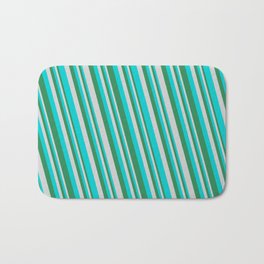 [ Thumbnail: Sea Green, Light Gray & Dark Turquoise Colored Stripes/Lines Pattern Bath Mat ]