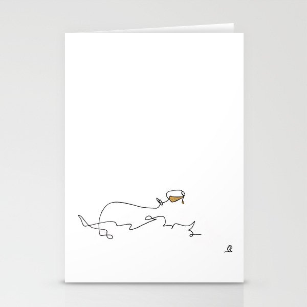 cat with white wine Stationery Cards