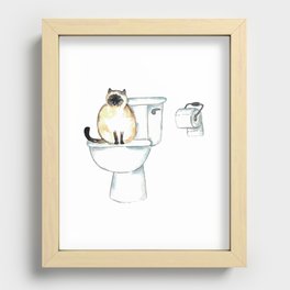 Siamese cat toilet painting wall poster watercolor Recessed Framed Print