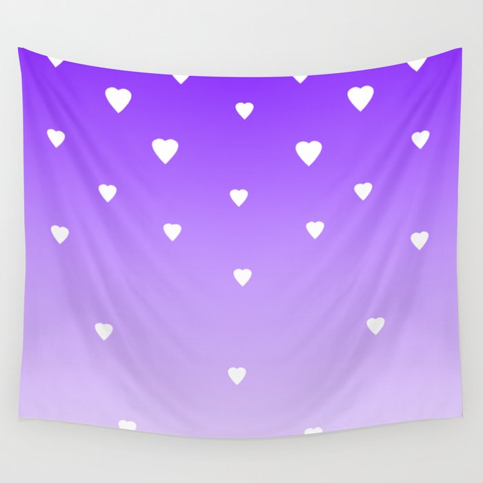 Purple Ombre with White Hearts Wall Tapestry