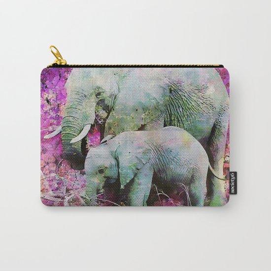 Elephant art mother child pink floral Carry-All Pouch