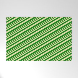 [ Thumbnail: Pale Goldenrod & Green Colored Stripes/Lines Pattern Welcome Mat ]