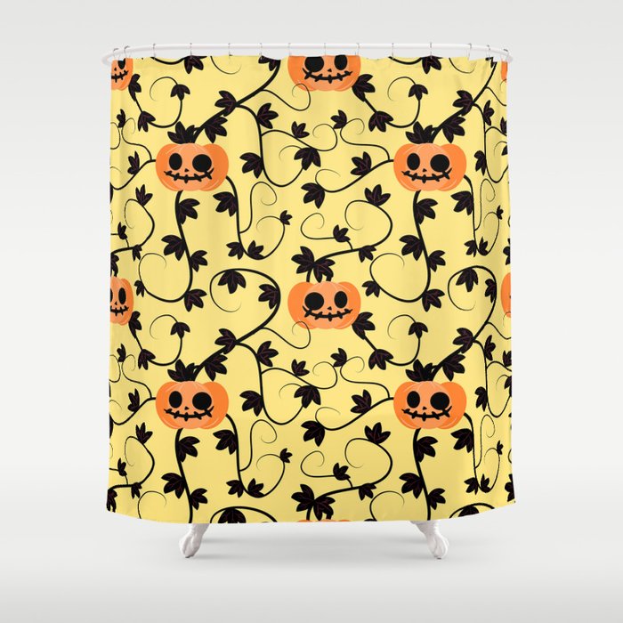 Halloween Pumpkin Plant Seamless Pattern Shower Curtain