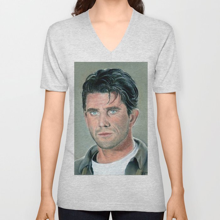 Mel Gibson portrait with dry pastels V Neck T Shirt