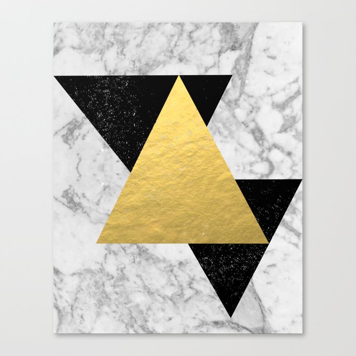 Marble Tri Black & Gold - gold foil, gold, marble, black and white, trendy, luxe, gold phone Canvas Print