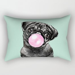 Bubble Gum Black Pug in Green Rectangular Pillow