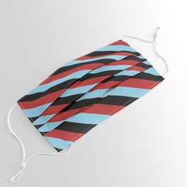 [ Thumbnail: Red, Sky Blue, and Black Colored Lines/Stripes Pattern Face Mask ]