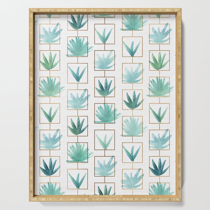 Mid Century Succulents Botanical Pattern Serving Tray