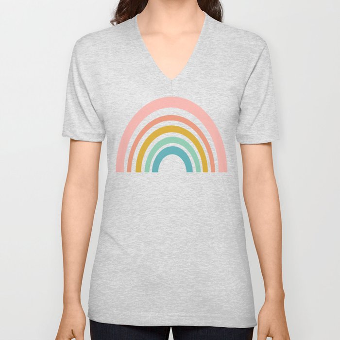 Simple Happy Rainbow Art V Neck T Shirt
