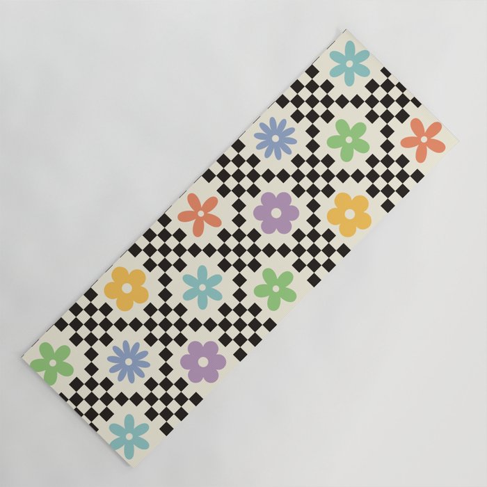 Retro Colorful Flower Double Checker Yoga Mat