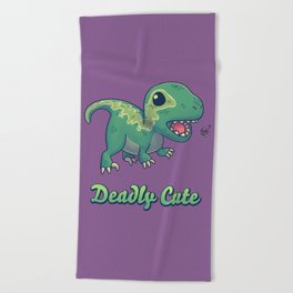 Deadly Cute Raptor // Kawaii Dinosaur, Paleontology, Animals Beach Towel