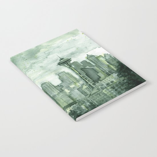Seattle Skyline Watercolor Space Needle Emerald City 12th Man Art Notebook