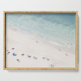 Summer Seaside Beach Print - Aerial Ocean Crowded Beach Sea photography by Ingrid Beddoes Serving Tray