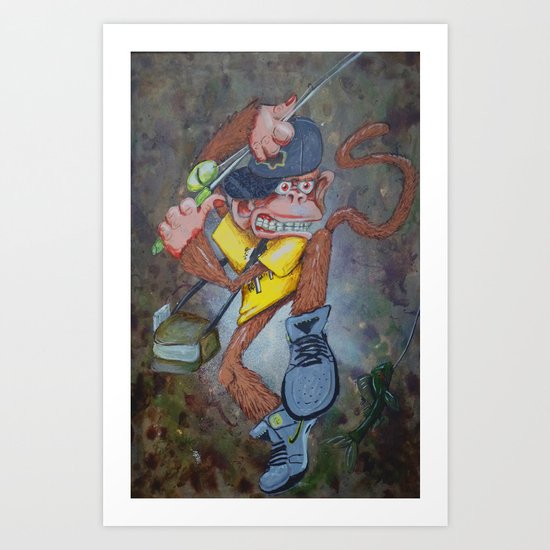 Fisherman Monkey Art Print