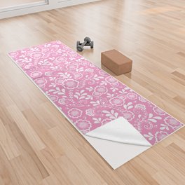 Pink And White Eastern Floral Pattern Yoga Towel