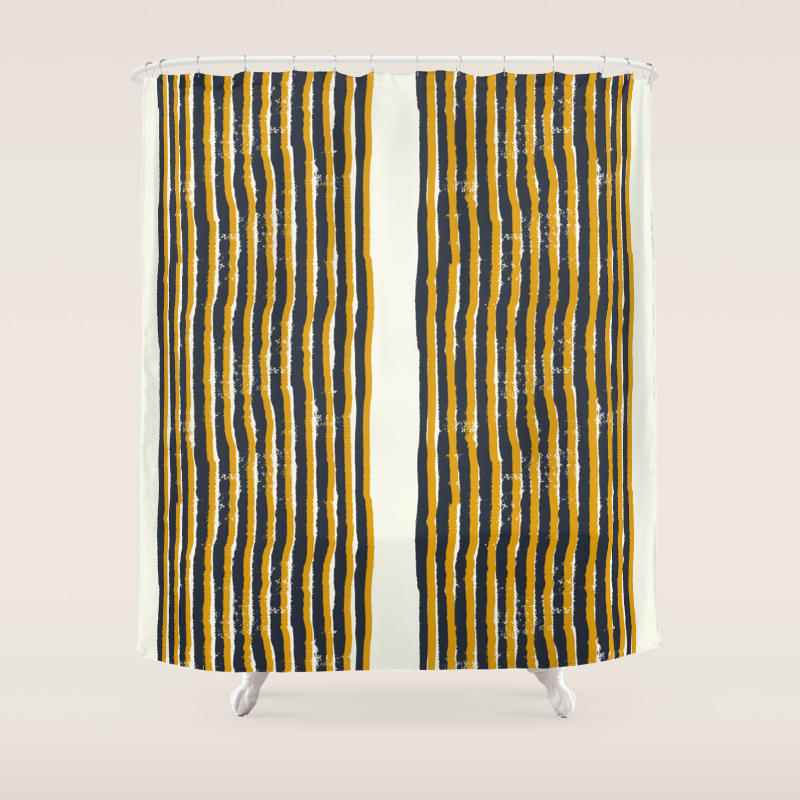 Zen Stripe Block Print Mustard Shower Curtain By Beckybailey1